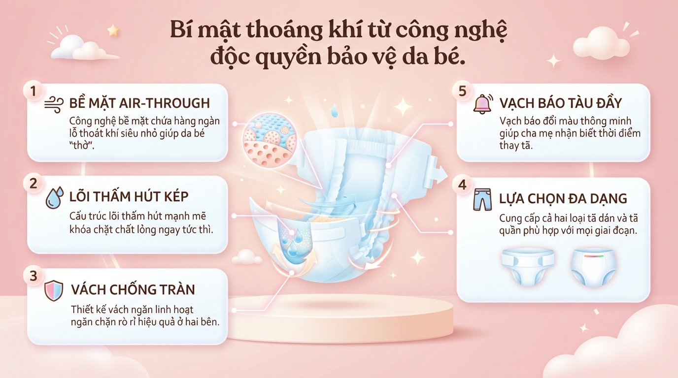 So sánh đặc tính nổi trội giữa các thương hiệu bỉm cao cấp dành cho trẻ em.