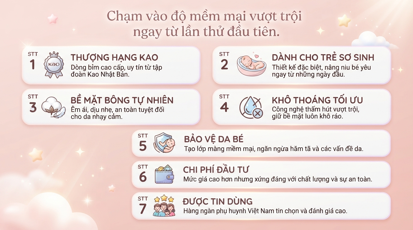 Tổng hợp các ưu điểm nổi bật và hạn chế về giá thành của dòng bỉm cao cấp.