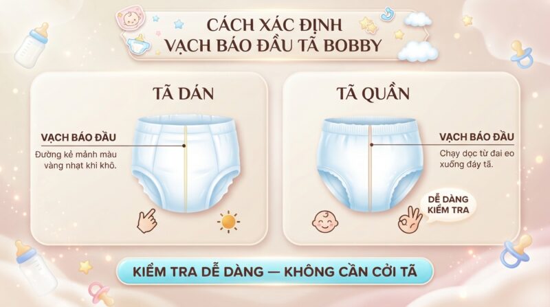 Xác định vạch báo đầy bỉm bobby ở đâu giúp mẹ chủ động theo dõi tã. Xác định vạch báo đầy bỉm bobby ở đâu giúp mẹ chủ động theo dõi tã.