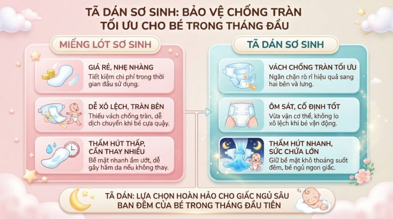 Tã dán chống tràn ban đêm tốt hơn miếng lót sơ sinh trong tháng đầu. Tã dán chống tràn ban đêm tốt hơn miếng lót sơ sinh trong tháng đầu.